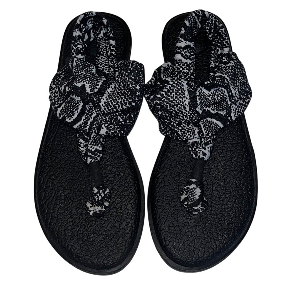 Sanuk Women's Black White Yoga Sling Sandals Sz 7 Comfort‎ Cushioned Casual Boho